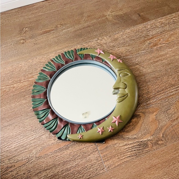 1990s Celestial Sun And Moon Wall Hanging Mirror Diameter 13 Inches